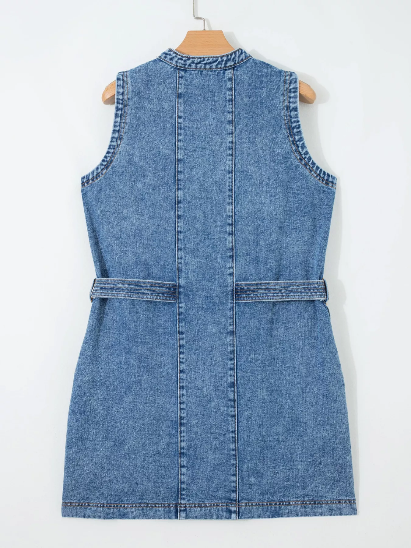 Western Belt Button Down Sleeveless Denim Short Dress - Image 10