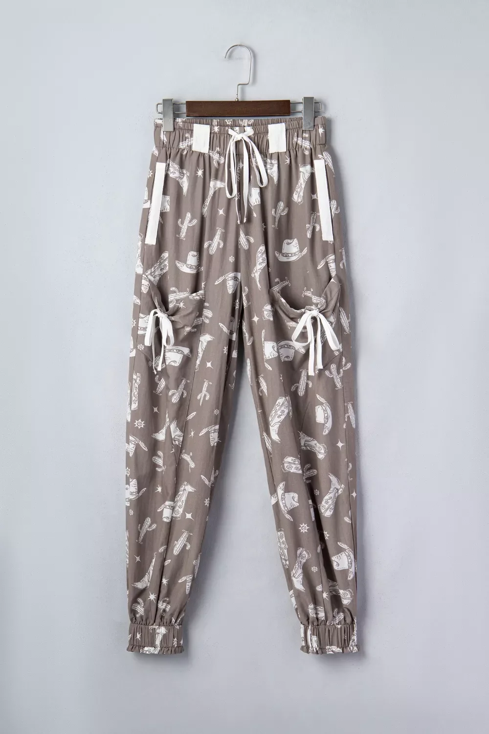 Western Cactus Cowgirl Hat Boot Printed Vintage Drawstring Jogger Pants - Image 4