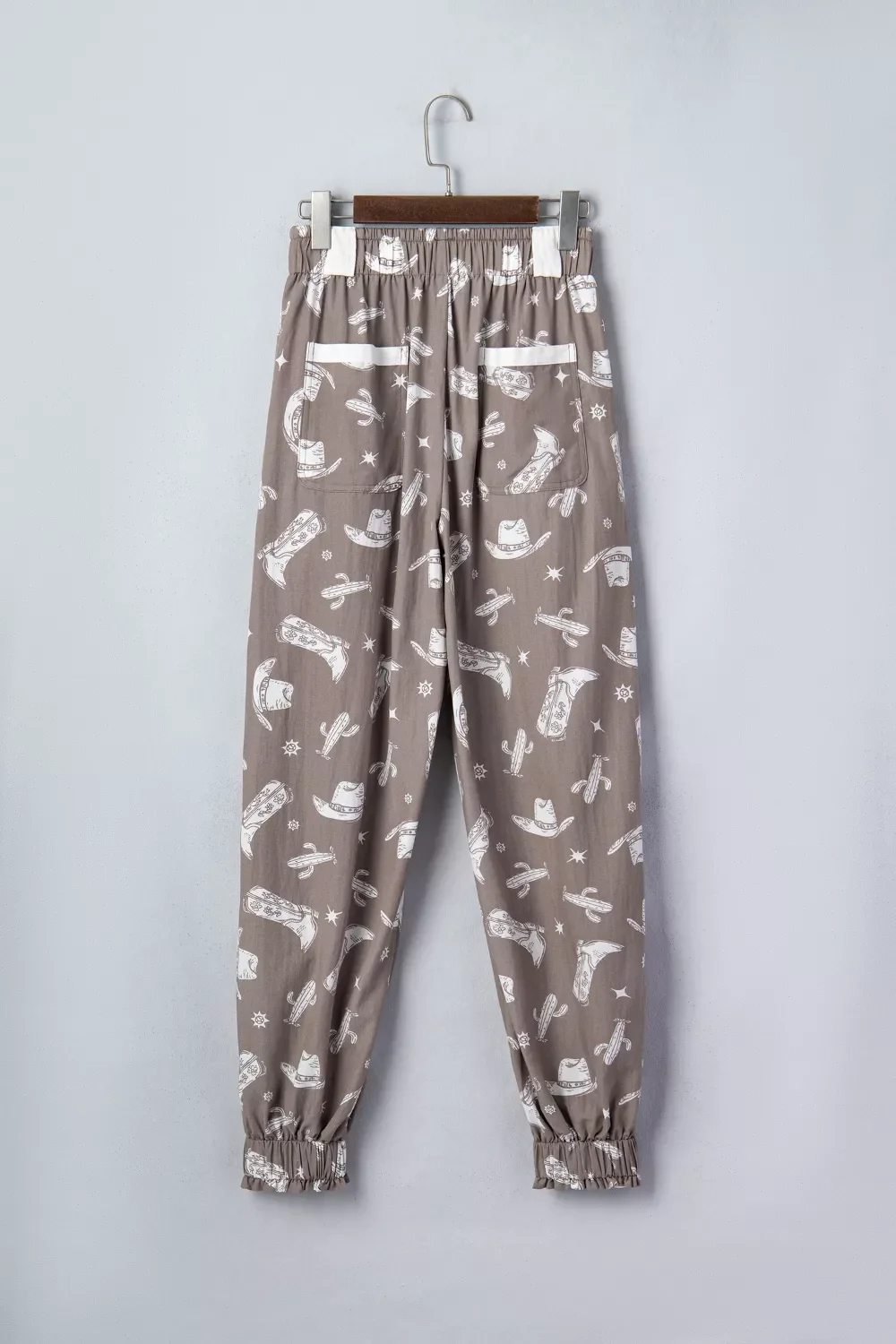 Western Cactus Cowgirl Hat Boot Printed Vintage Drawstring Jogger Pants - Image 5