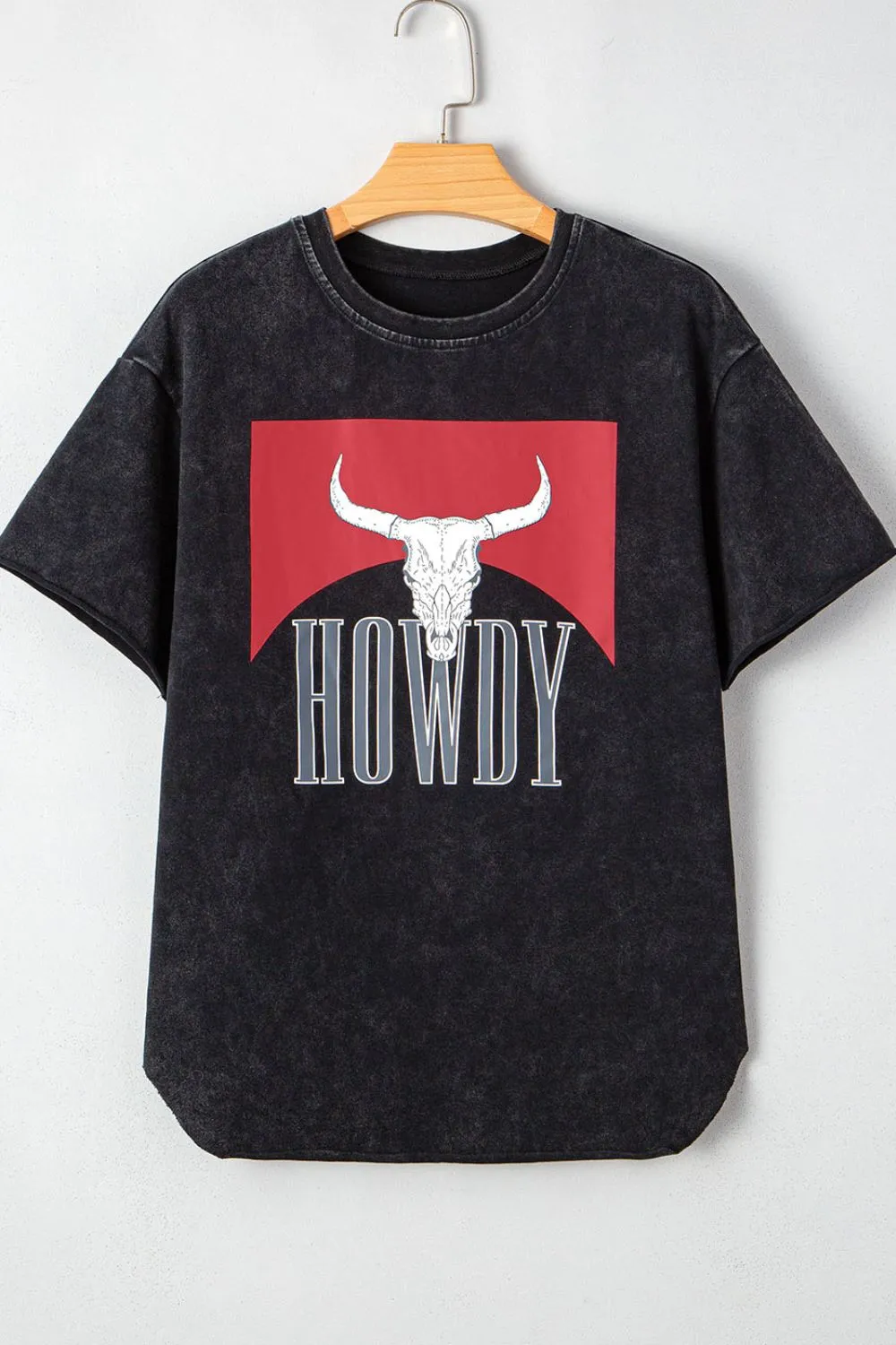 Western HOWDY Steer Head Print Side Slits Loose Fit T Shirt - Image 3