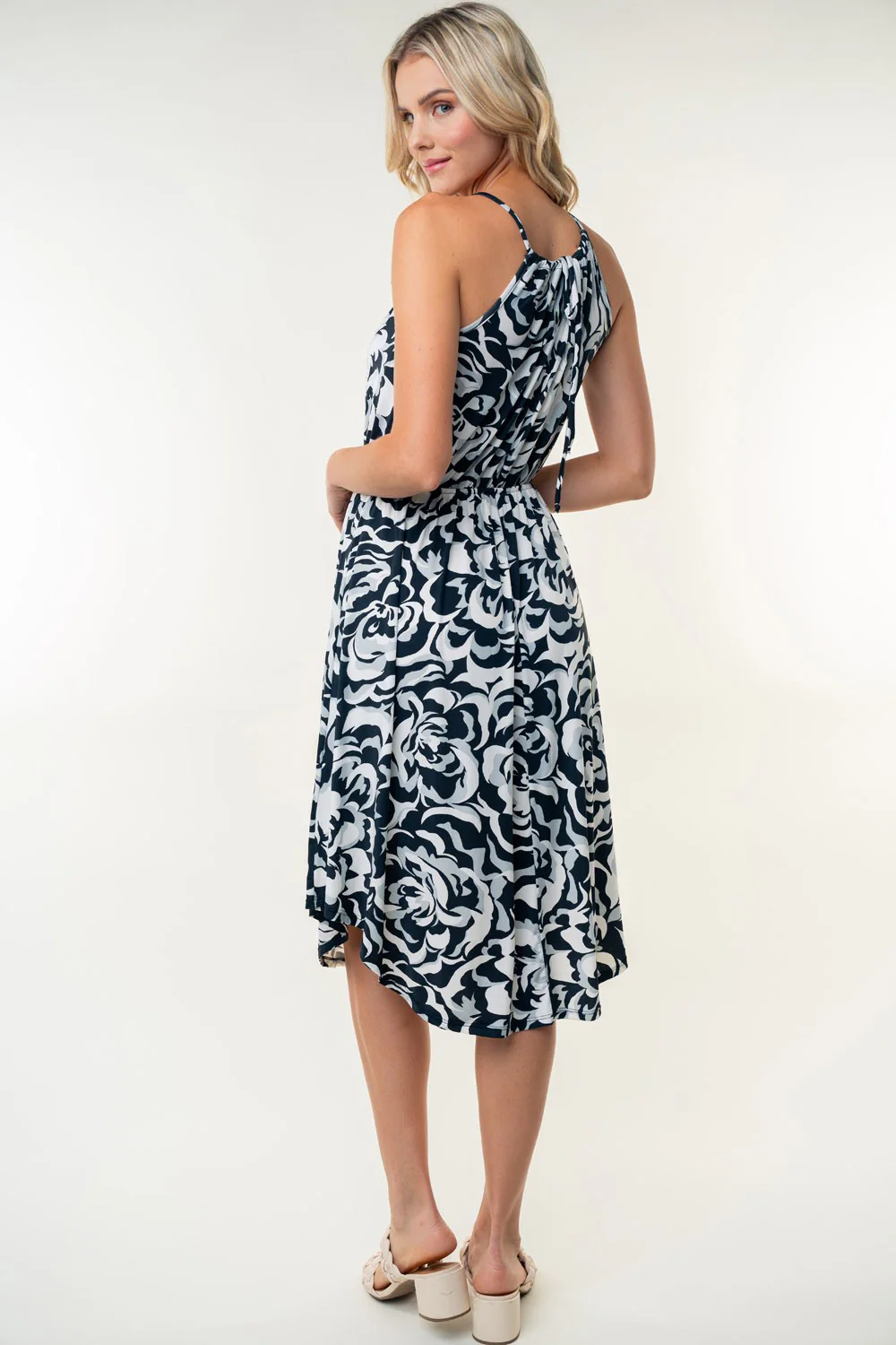 White Birch Tied Ruched Floral Sleeveless Knee Length Dress - Image 2