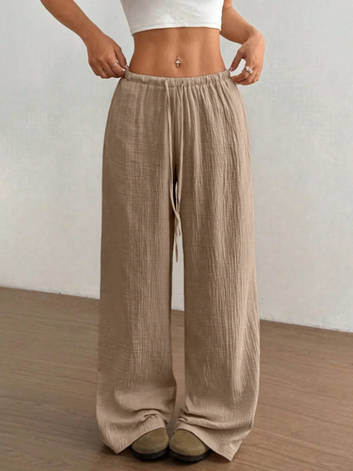 Wide Leg Drawstring Casual Pants