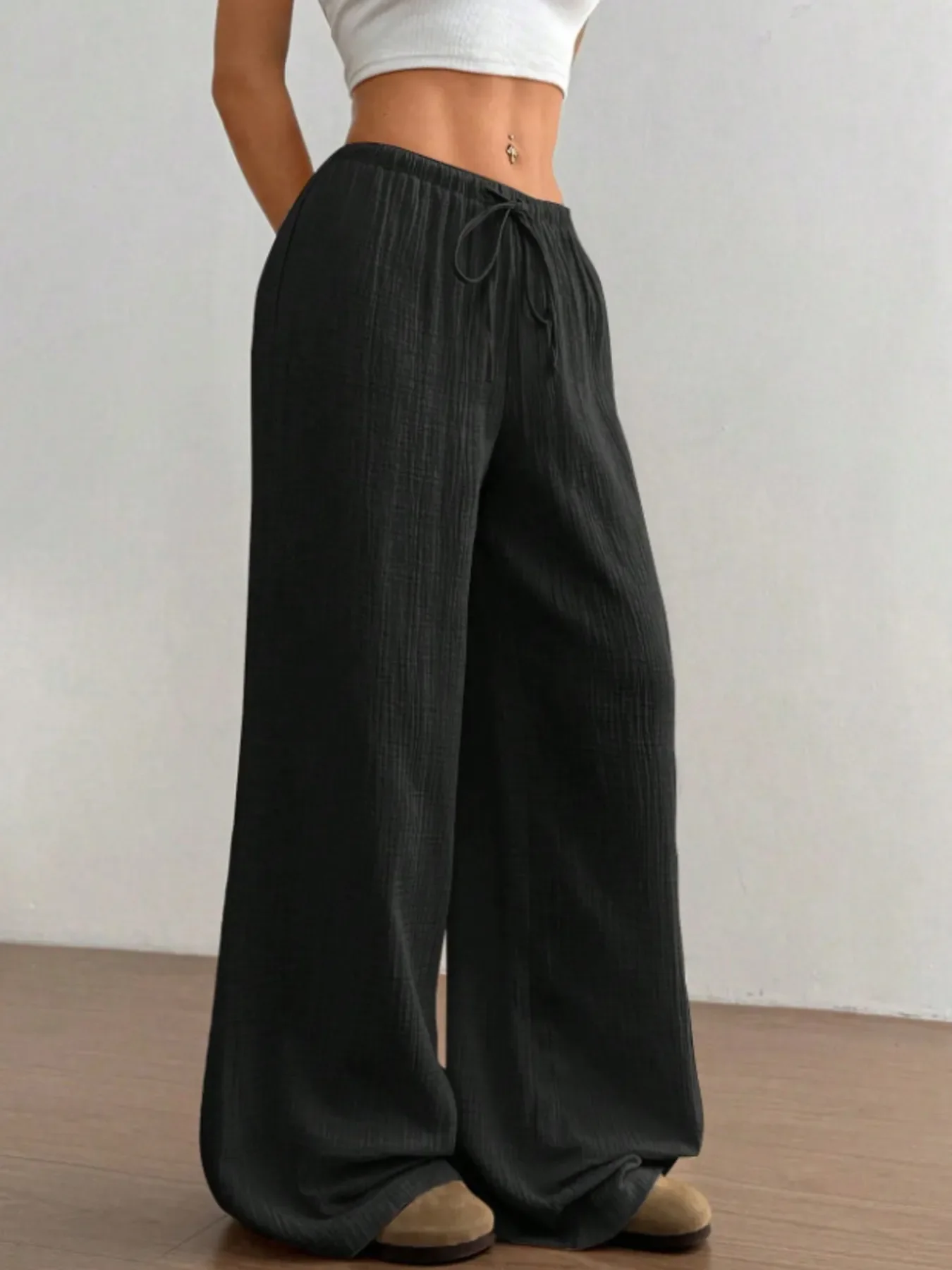 Wide Leg Drawstring Casual Pants - Image 19