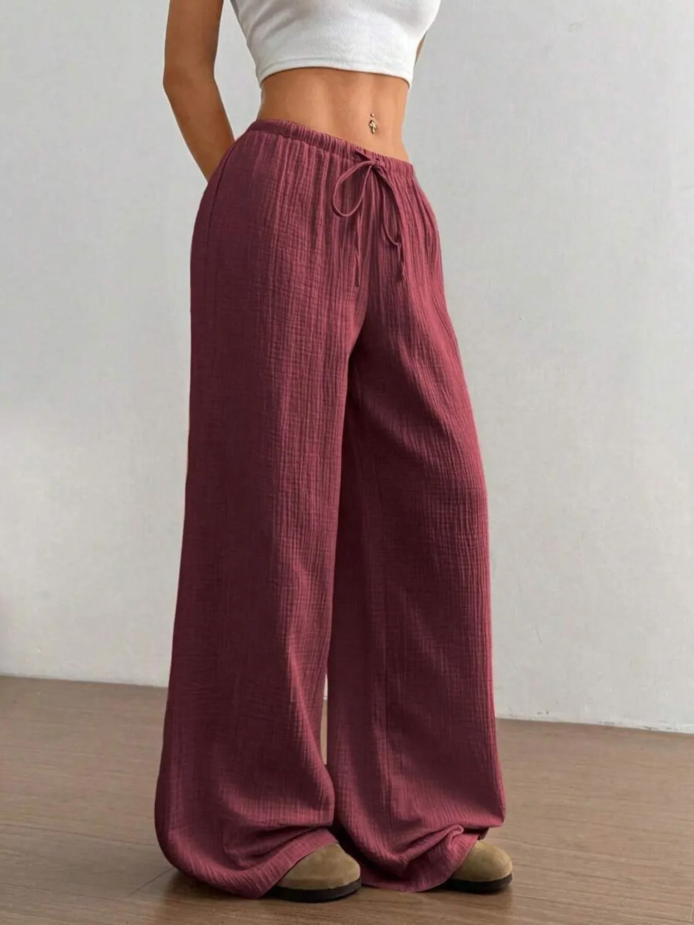 Wide Leg Drawstring Casual Pants - Image 29