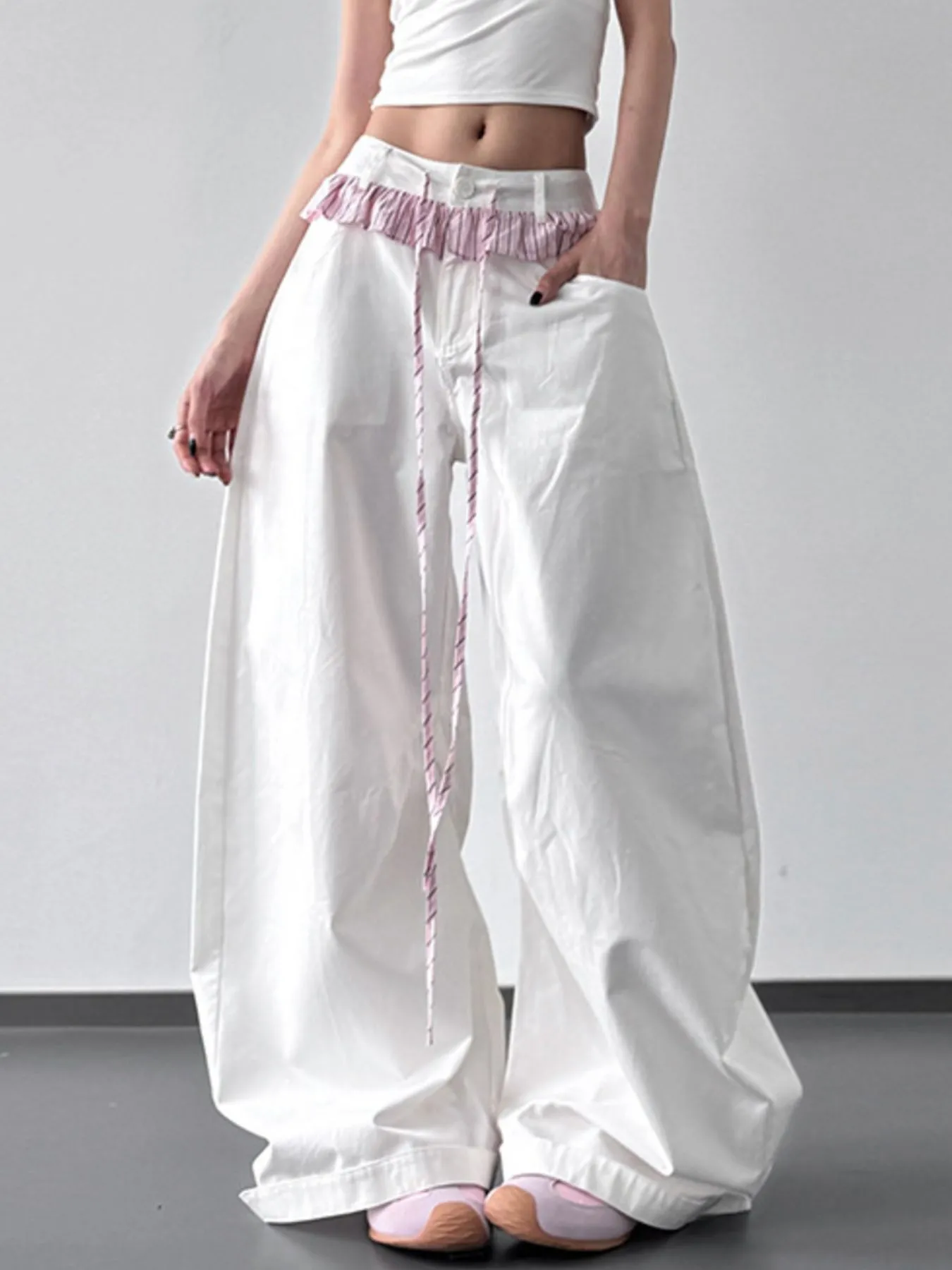 Wide Leg Drawstring Casual Pants - Image 3