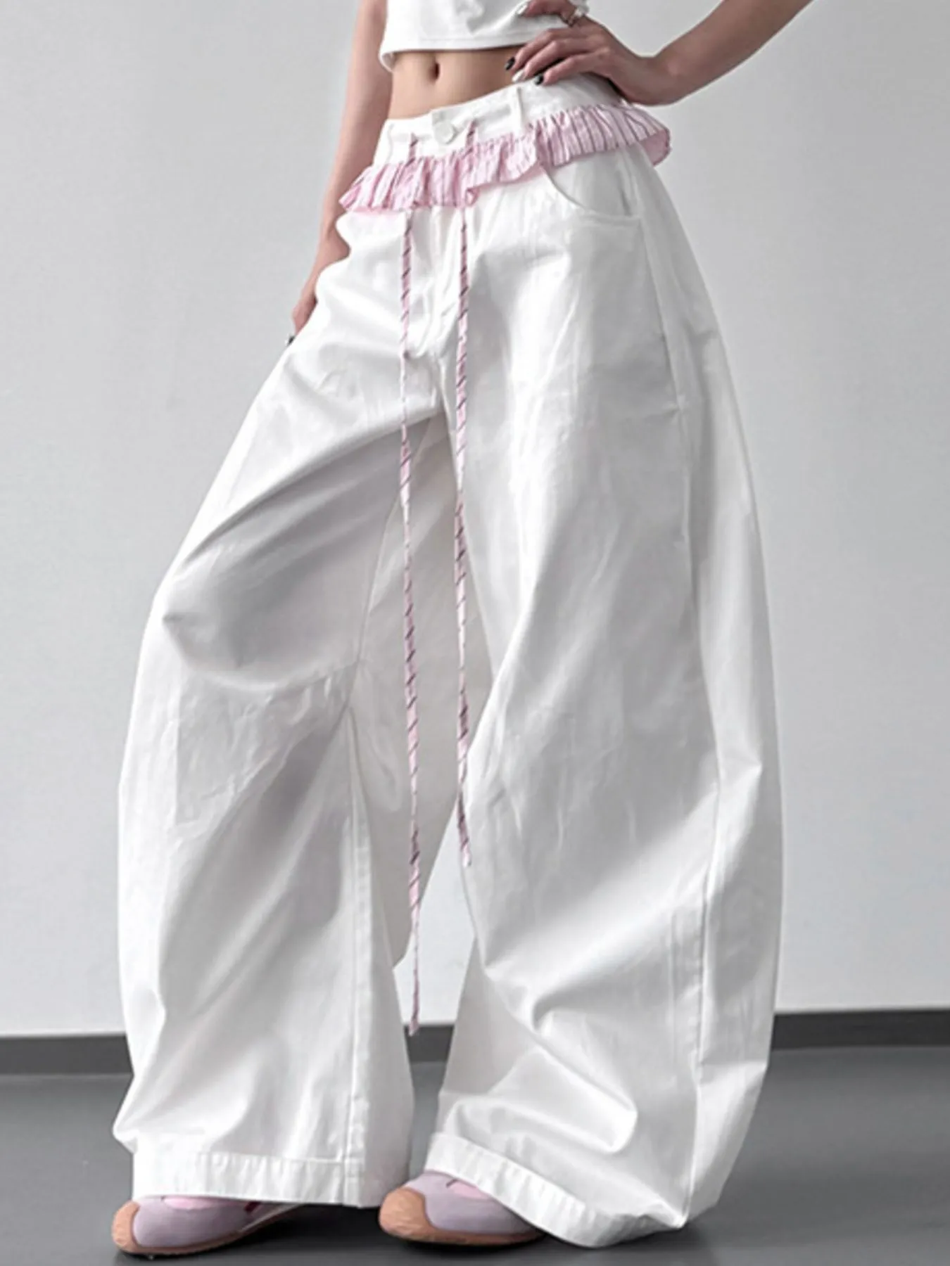 Wide Leg Drawstring Casual Pants - Image 4
