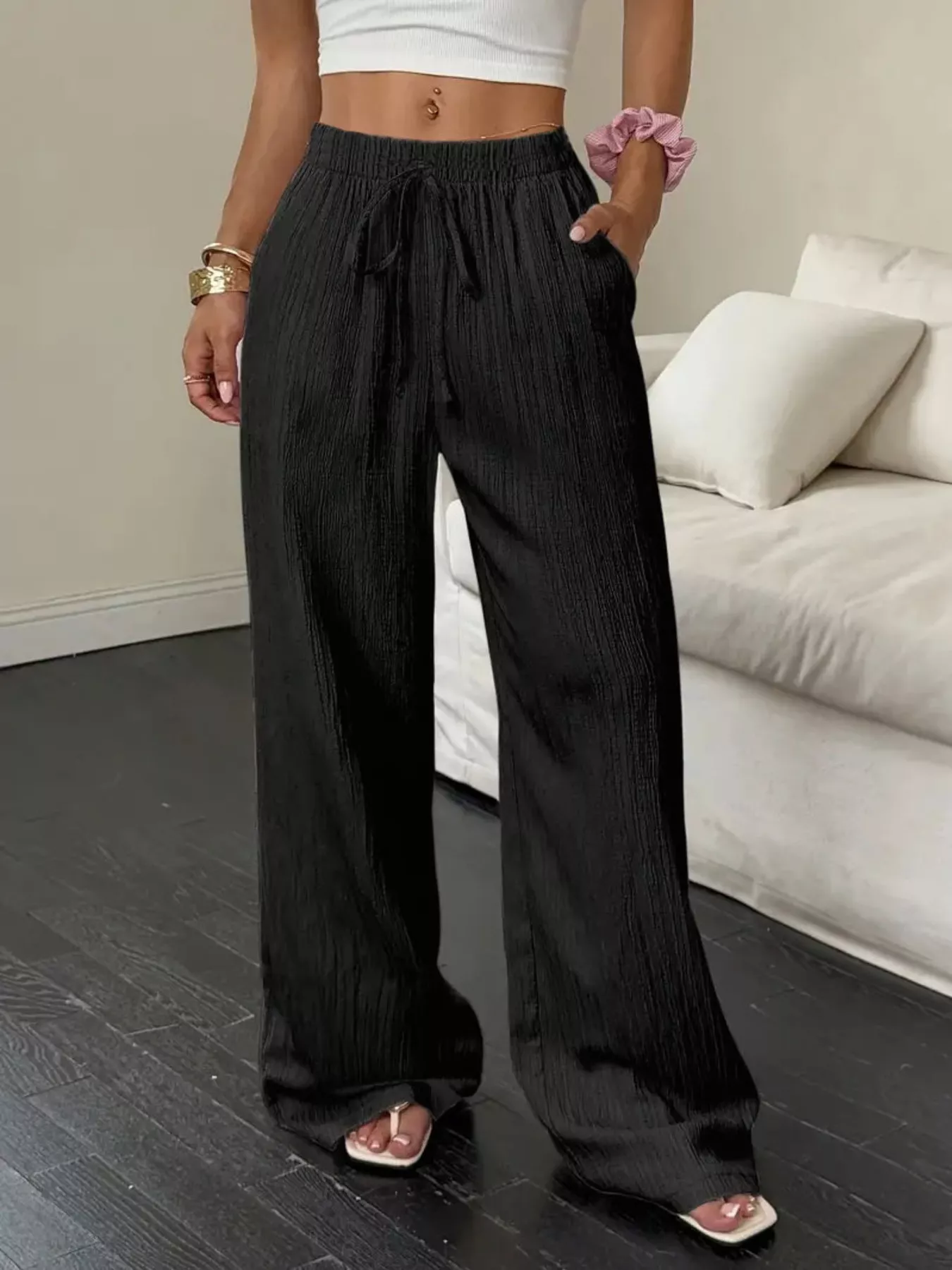 Wide Leg Pants with Drawstring - Image 4