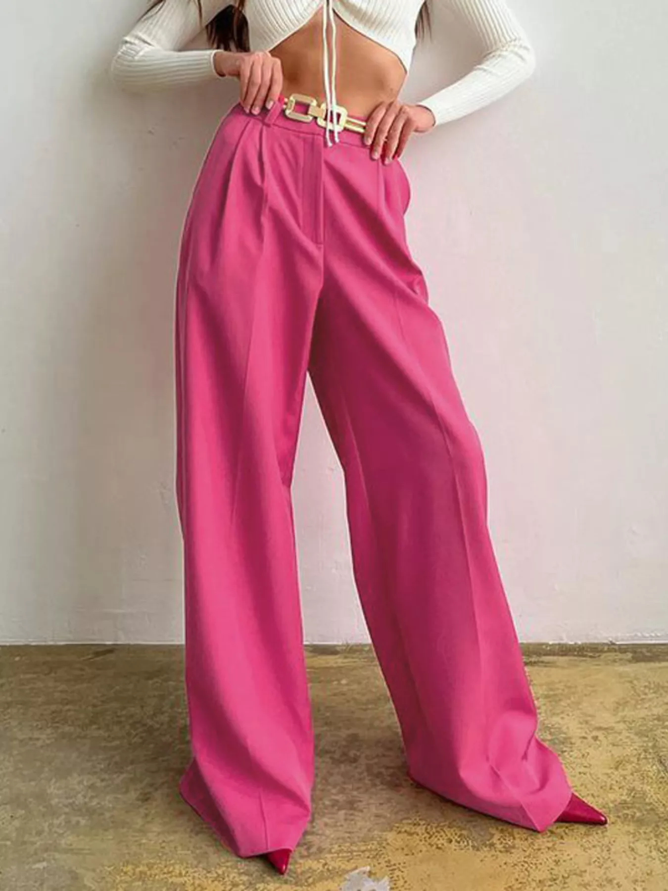 Wide Leg Pleated Pants - Image 11