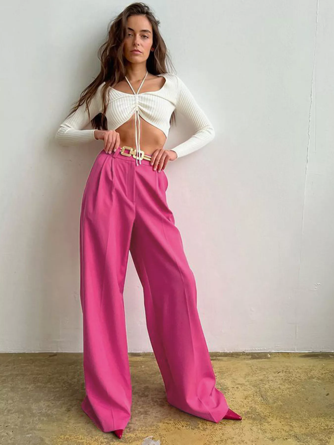 Wide Leg Pleated Pants - Image 14