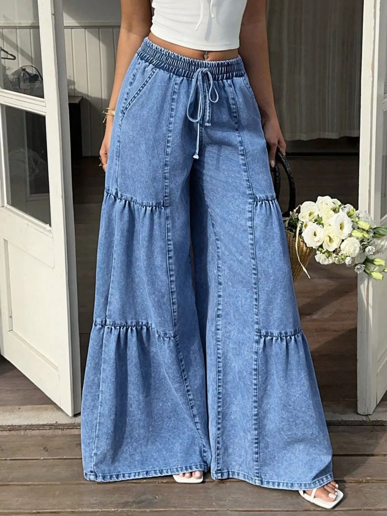 Wide Leg Tiered Jeans - Image 5