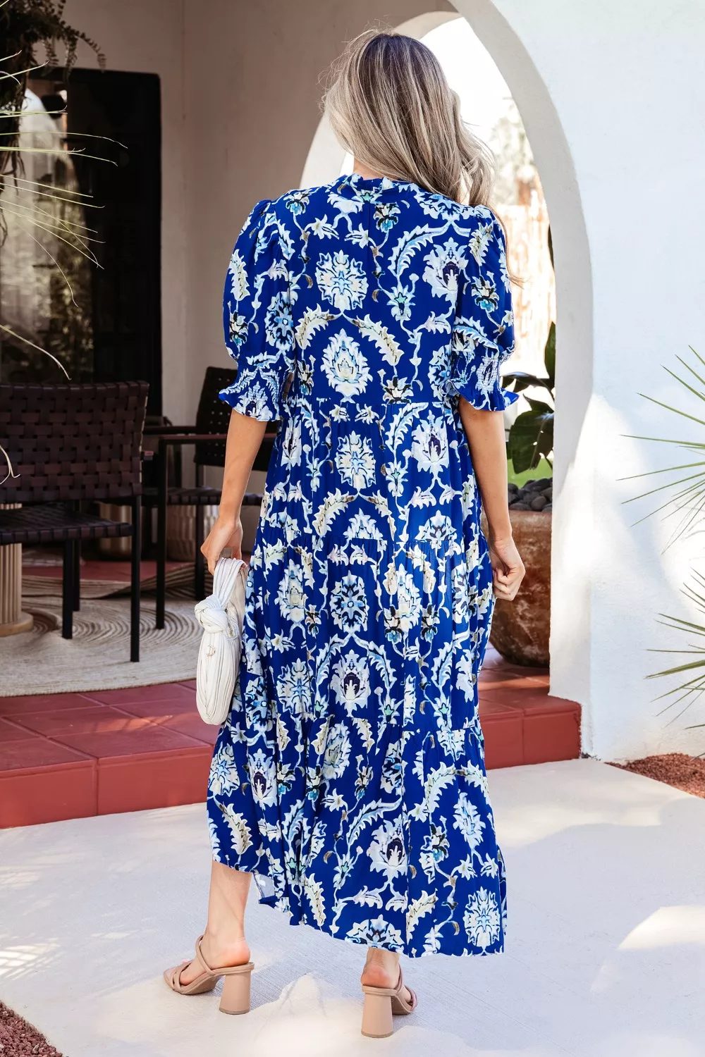Wild Floral Print Frilled Collar Half Sleeve Dress - Image 3