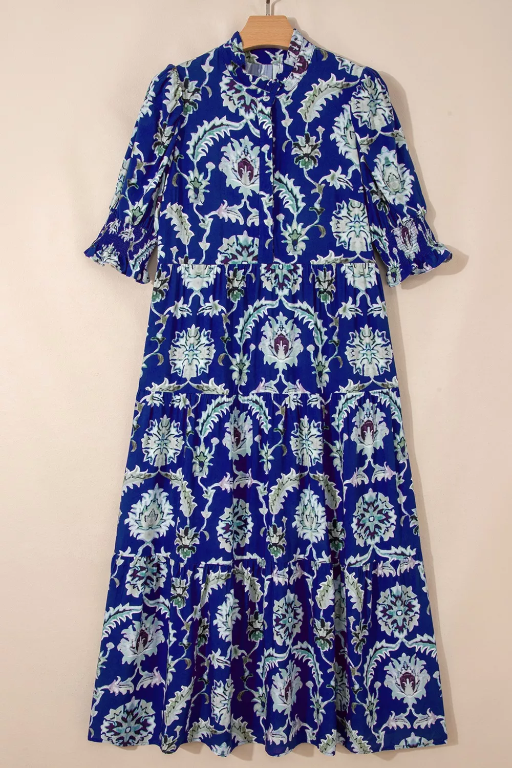 Wild Floral Print Frilled Collar Half Sleeve Dress - Image 7
