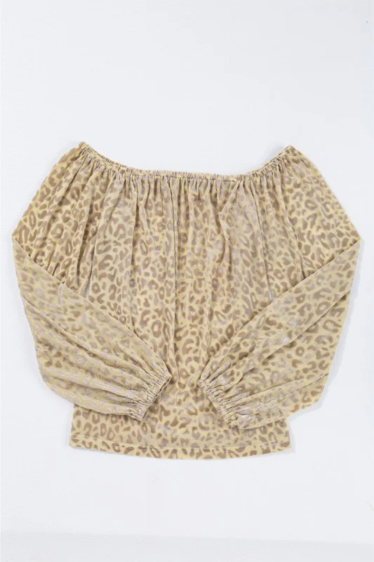 Women Leopard Velvet Burnout Off Shoulder Blouse - Image 7