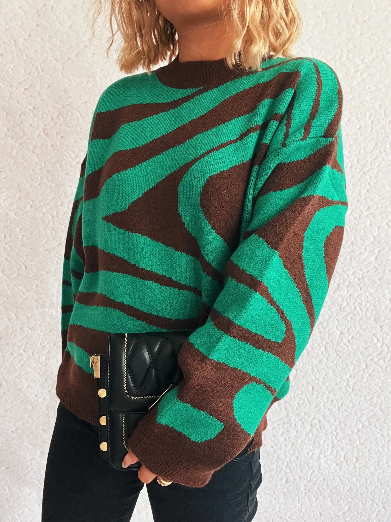 Zebra Print Round Neck Sweater - Image 10