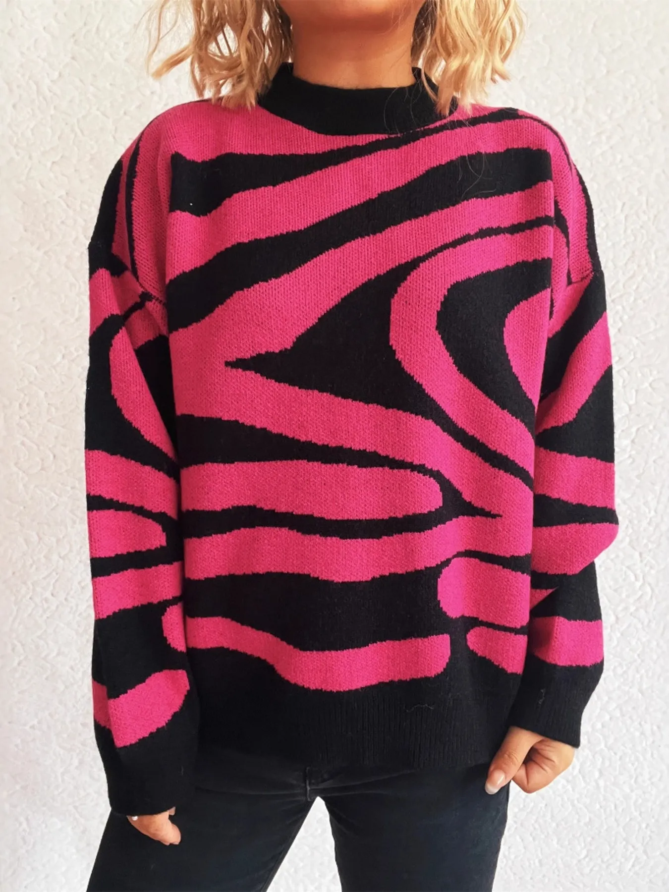 Zebra Print Round Neck Sweater - Image 12