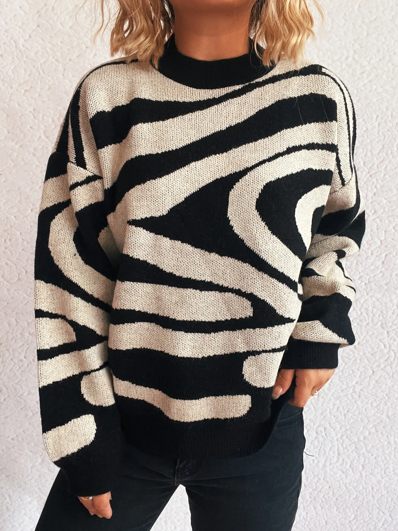Zebra Print Round Neck Sweater - Image 2