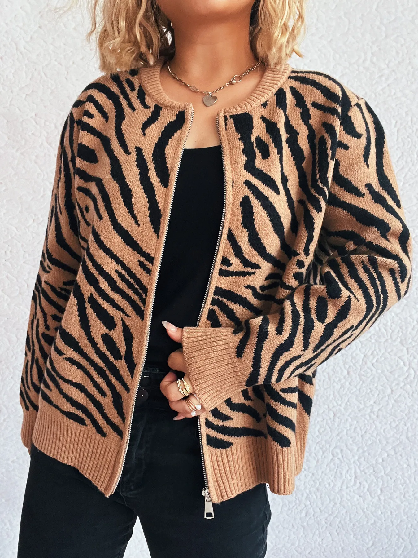 Zebra Print Zip Up Cardigan - Image 20