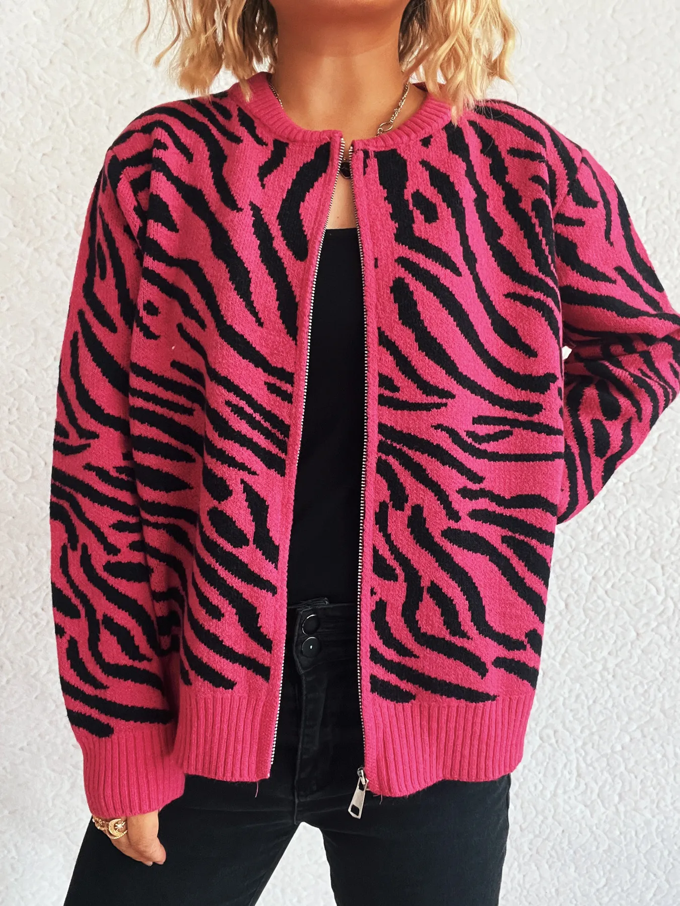 Zebra Print Zip Up Cardigan - Image 24