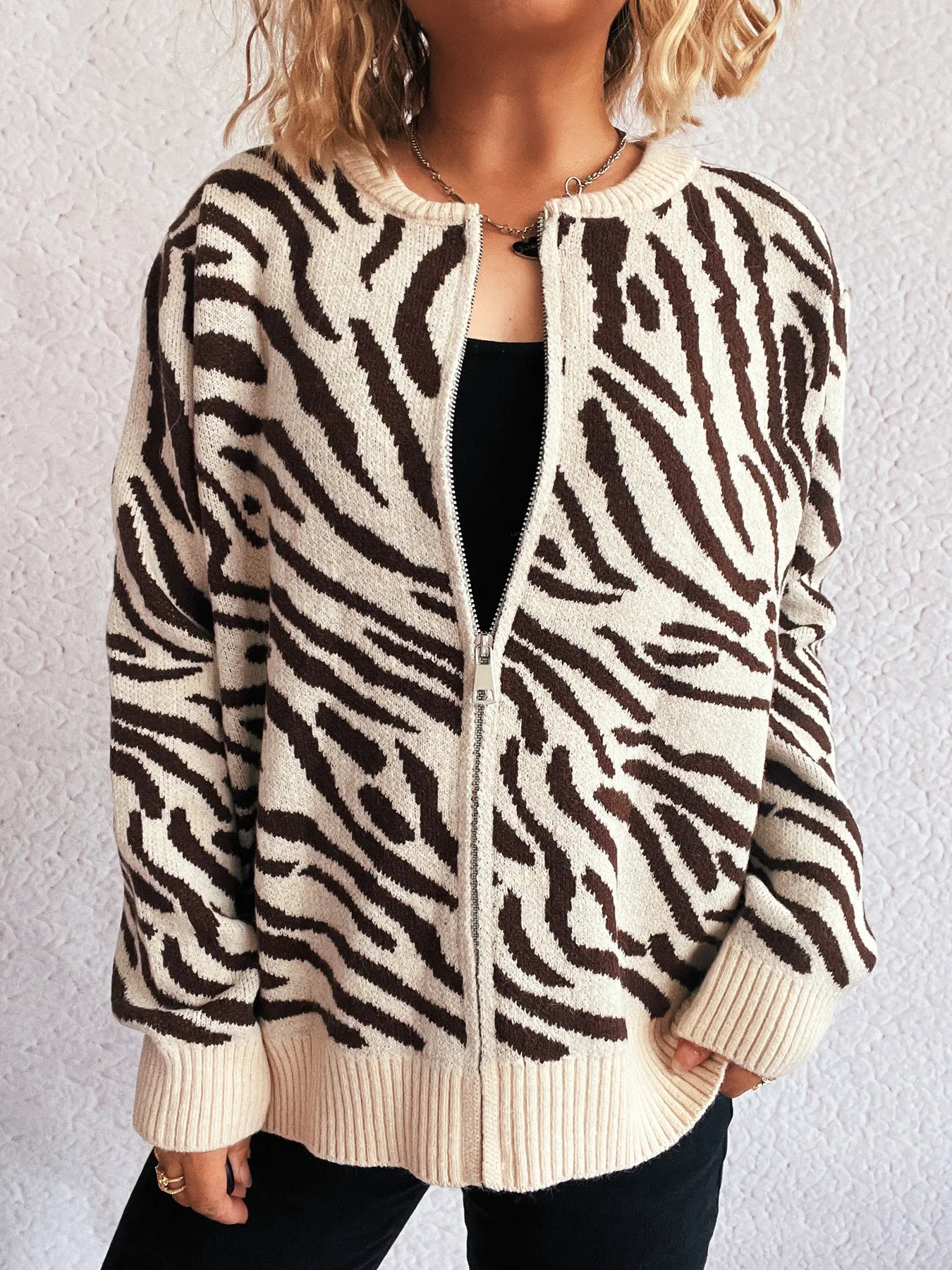 Zebra Print Zip Up Cardigan - Image 8