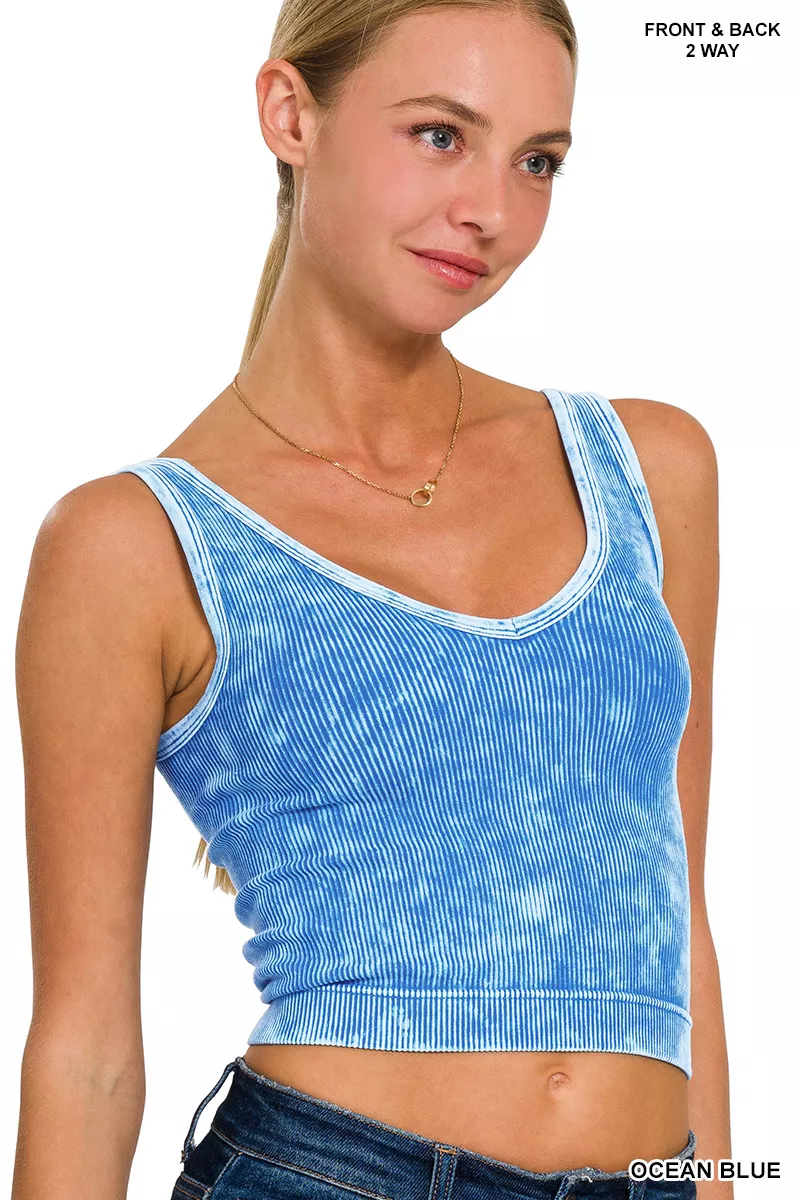 Zenana 2 Way Neckline Washed Ribbed Seamless Tank Top - Image 2