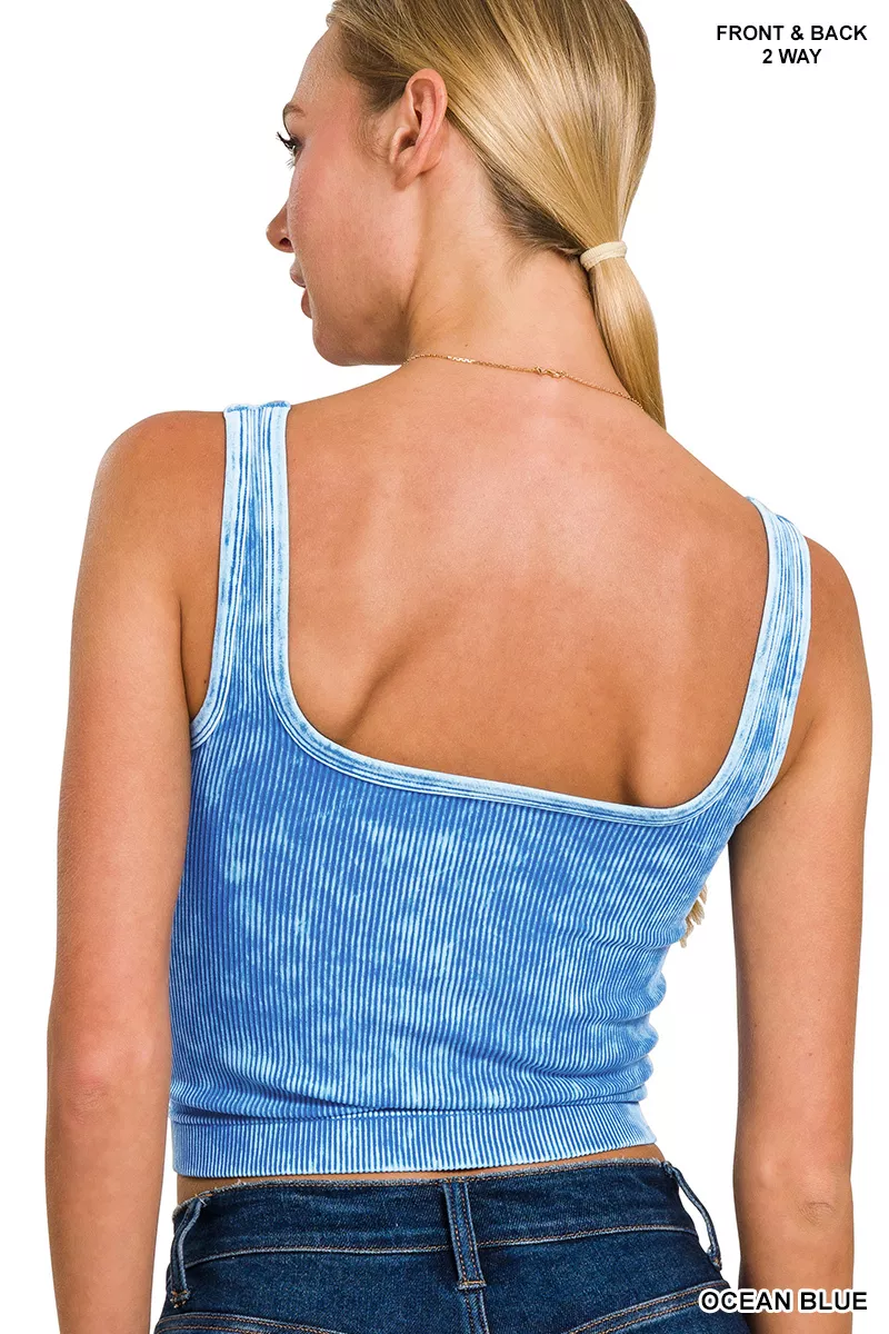Zenana 2 Way Neckline Washed Ribbed Seamless Tank Top - Image 4