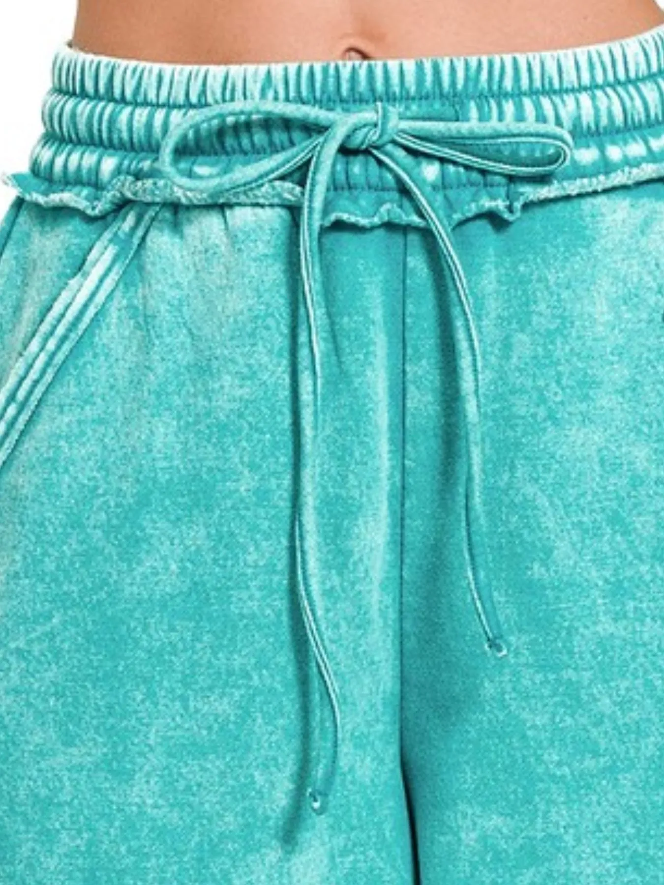Zenana Acid Wash Fleece Drawstring Shorts With Pockets - Image 2