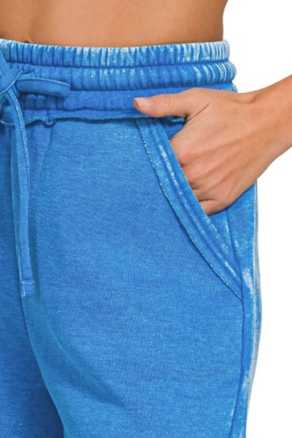 Zenana Acid Wash Fleece Drawstring Shorts With Pockets - Image 3