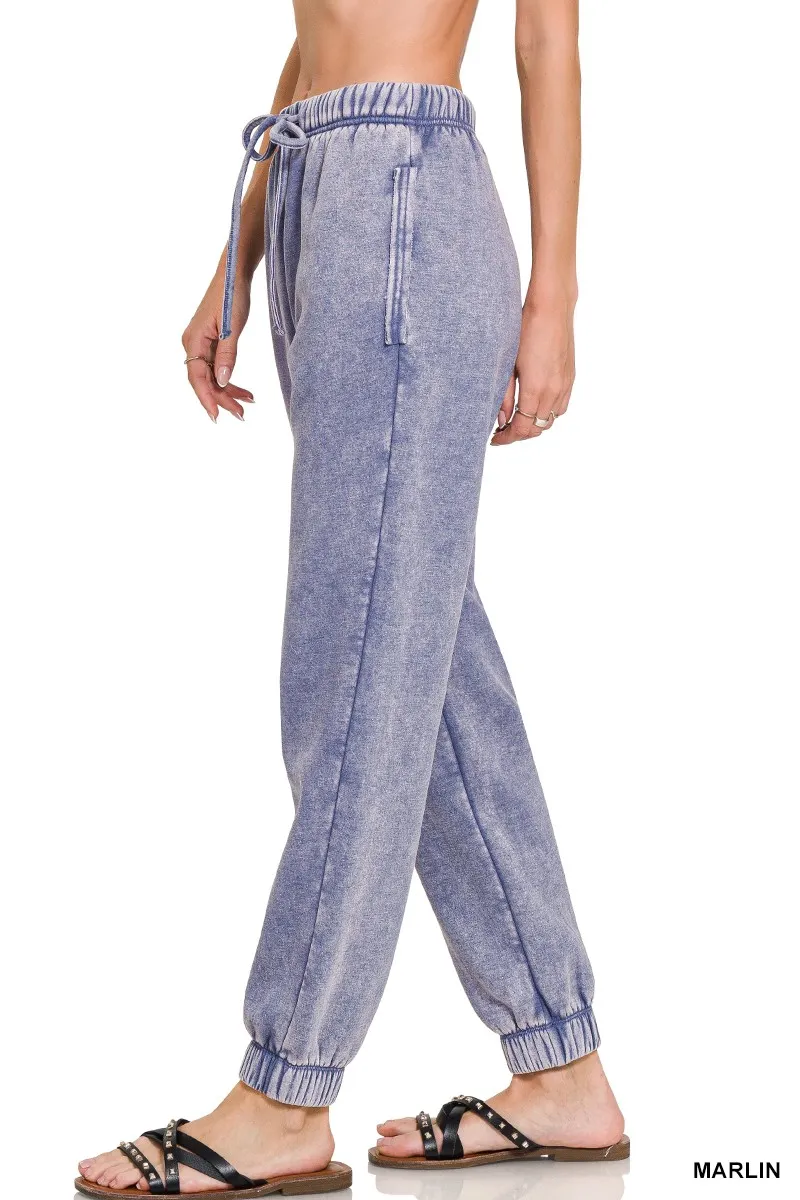 Zenana Acid Wash Fleece Sweatpants with Pockets - Image 2