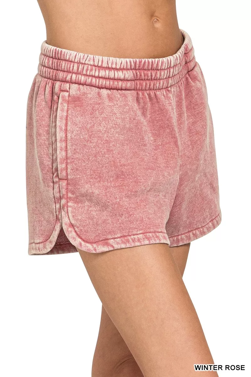 Zenana Acid Washed Elastic Waistband Dolphin Shorts - Image 2