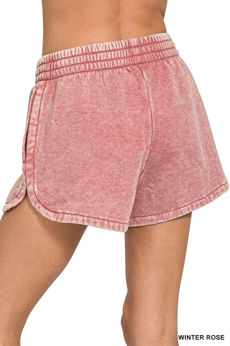 Zenana Acid Washed Elastic Waistband Dolphin Shorts - Image 3