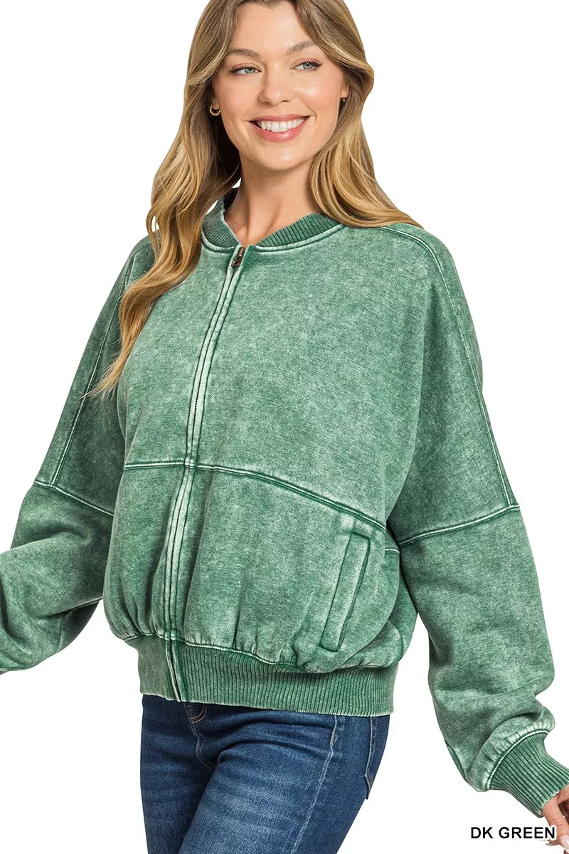 Zenana Acid Washed Fleece Jacket - Image 3