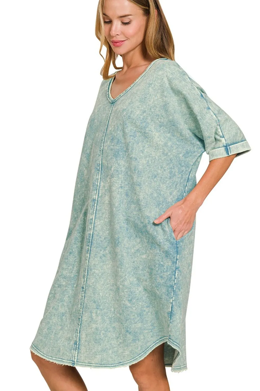 Zenana Acid-washed French Terry Tee Shirts Dress - Image 2
