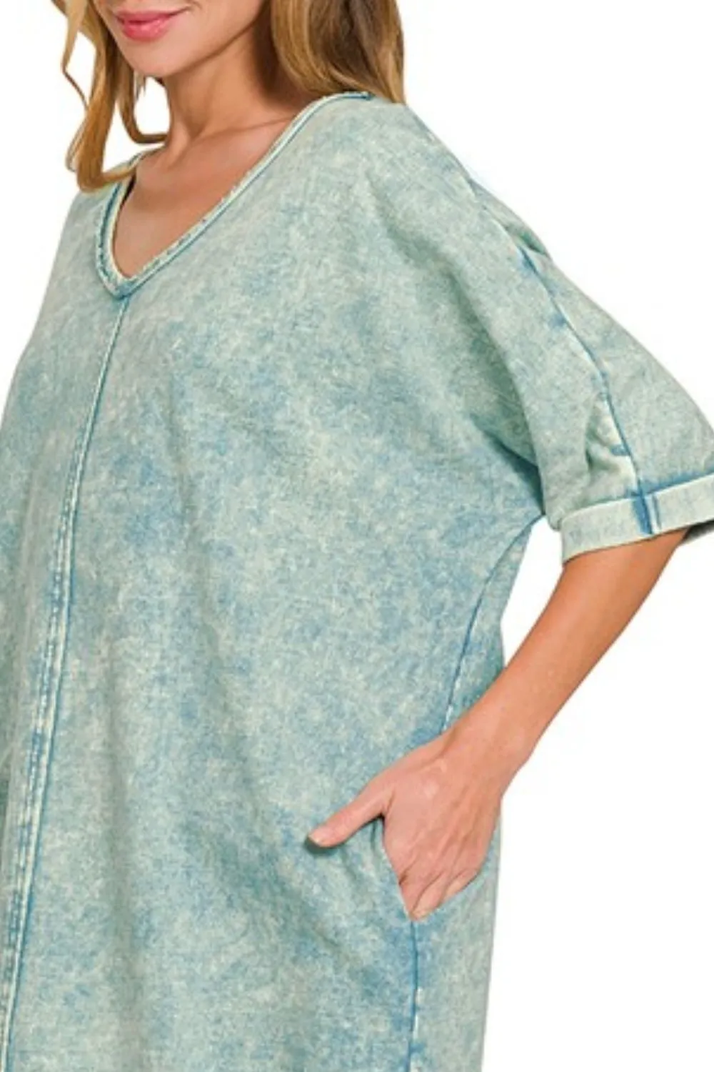 Zenana Acid-washed French Terry Tee Shirts Dress - Image 3