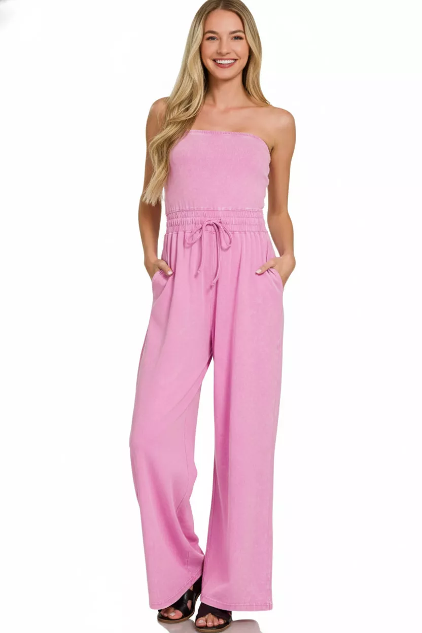 Zenana Acid Washed Strapless Tube Top Jumpsuit - Image 3