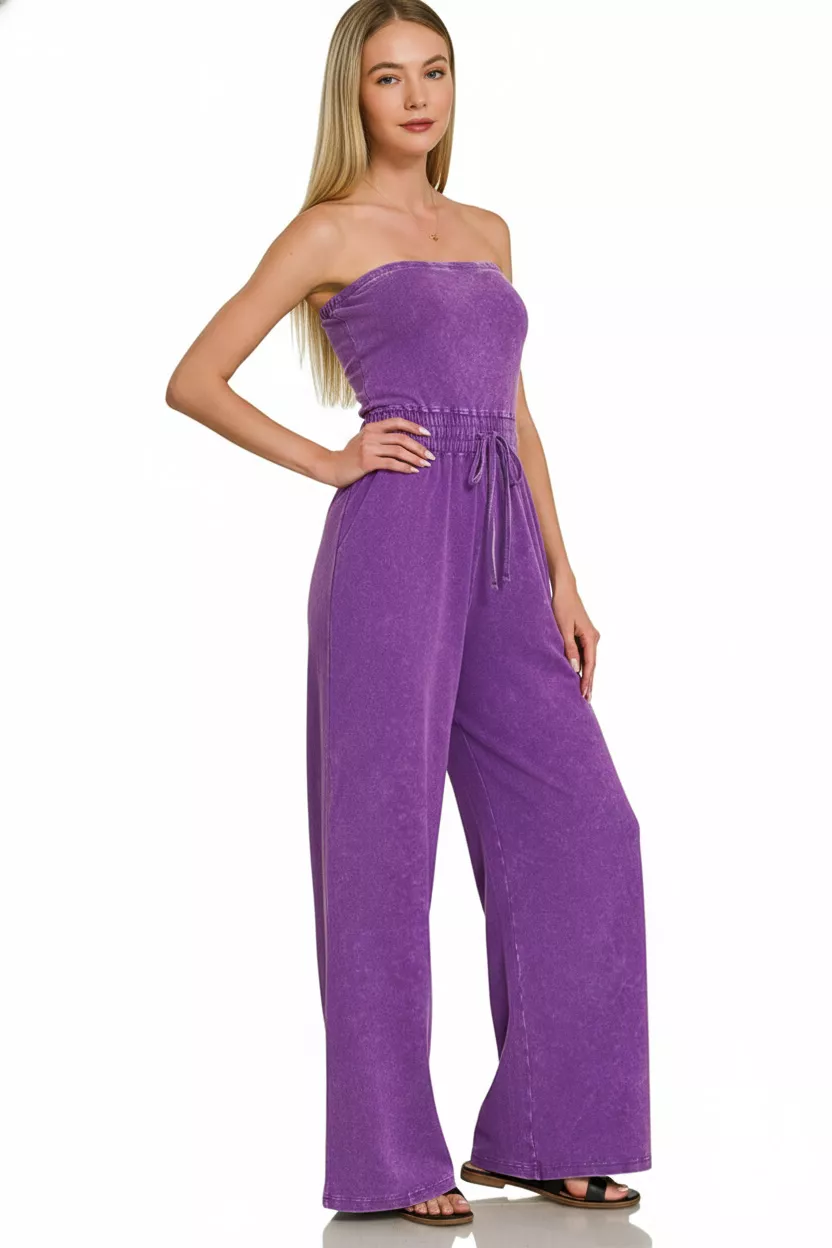 Zenana Acid Washed Strapless Tube Top Jumpsuit - Image 2