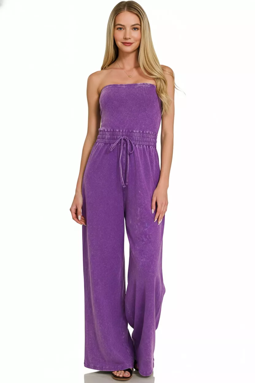 Zenana Acid Washed Strapless Tube Top Jumpsuit - Image 3