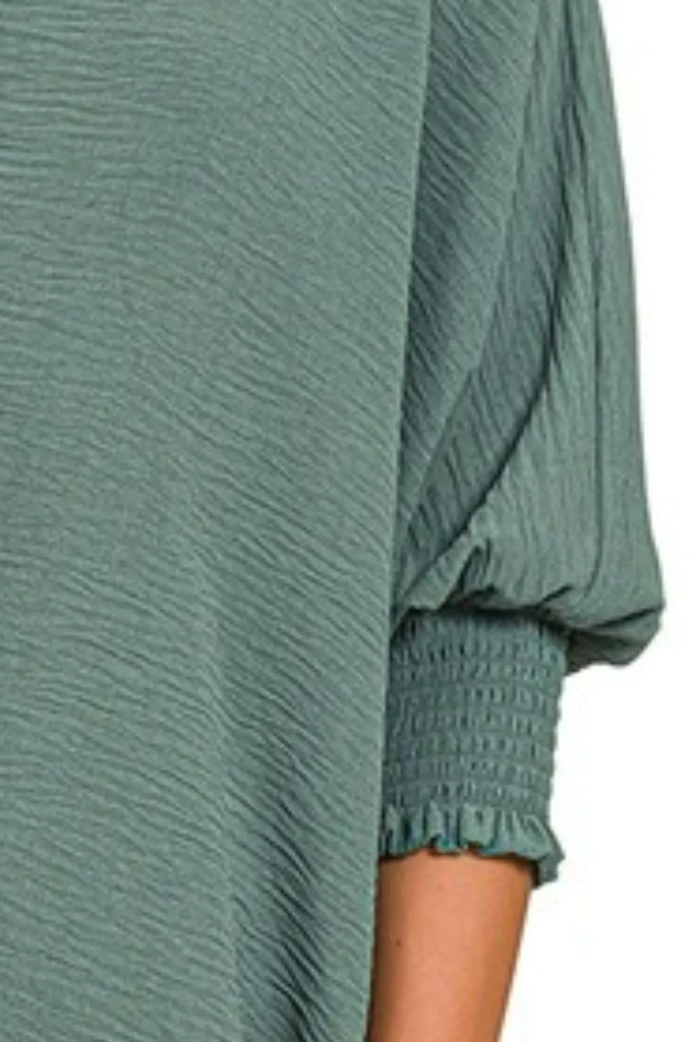 Zenana Airflow Collar Tee with Smocked Sleeve Band Top - Image 3