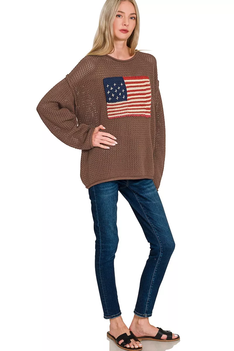 Zenana American Flag Crew Neck Sweater - Image 2