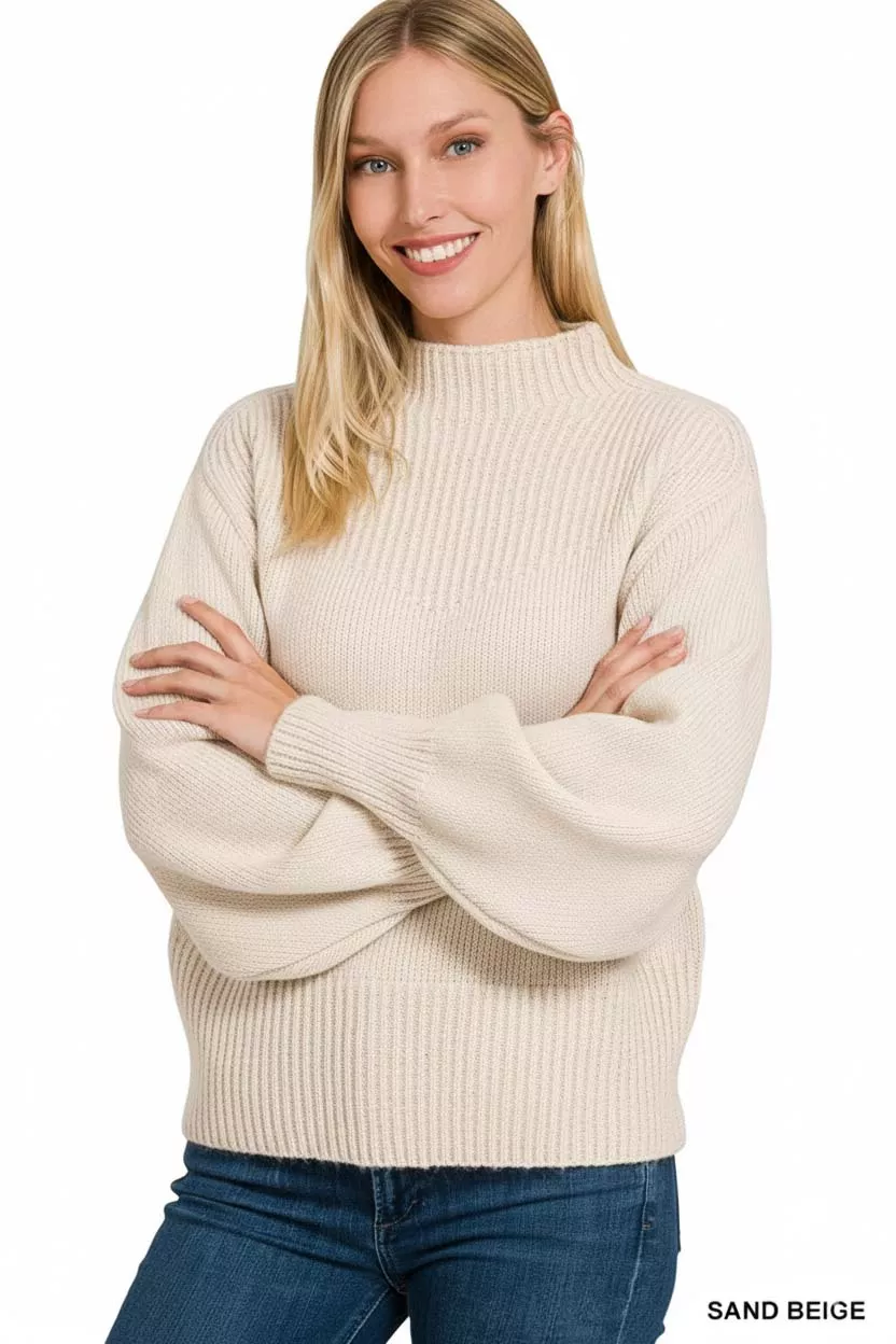 Zenana Balloon Sleeve Mock Neck Sweater - Image 2