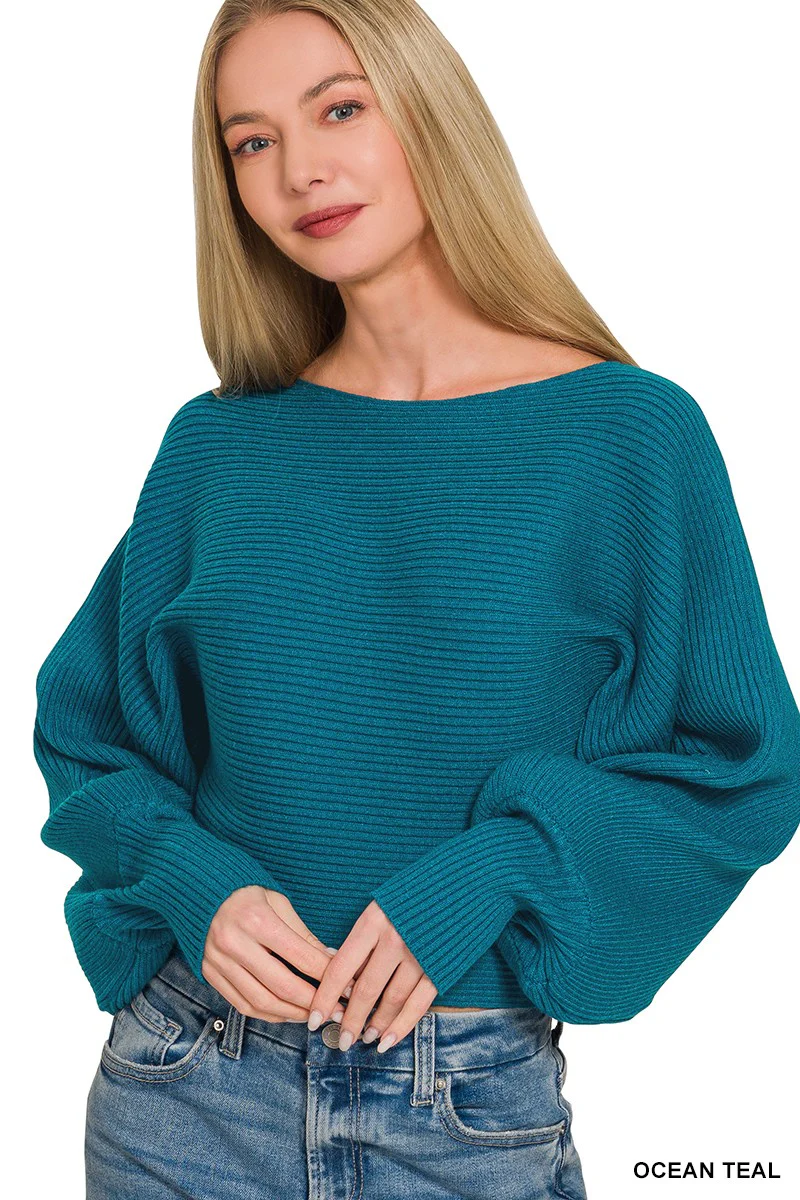 Zenana Boat Neck Balloon Sleeve Sweater - Image 2