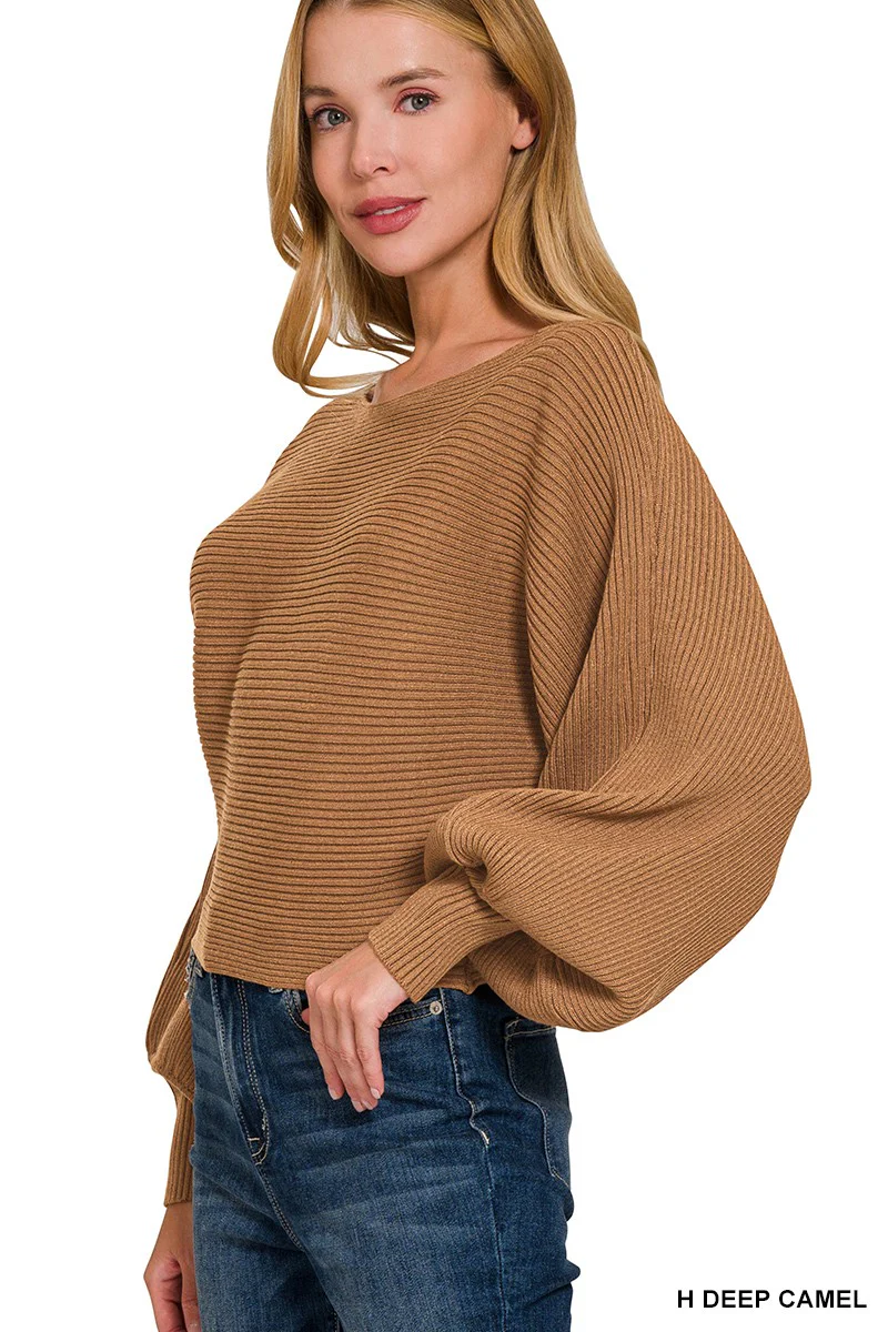 Zenana Boat Neck Balloon Sleeve Sweater - Image 3