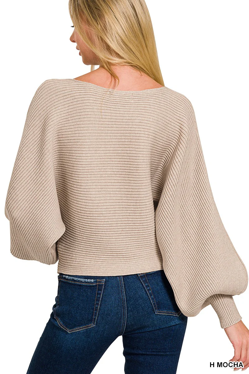 Zenana Boat Neck Balloon Sleeve Sweater - Image 3