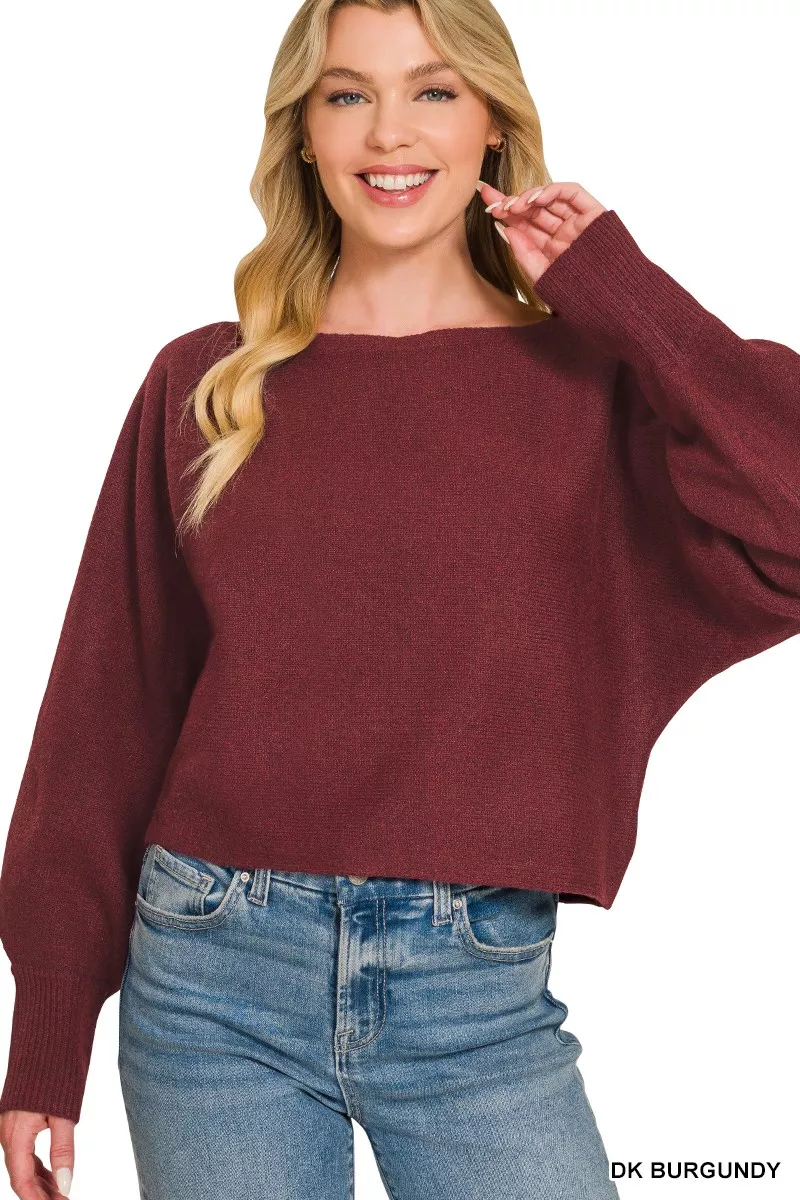 Zenana Boat Neck Balloon Sleeve Sweater - Image 2