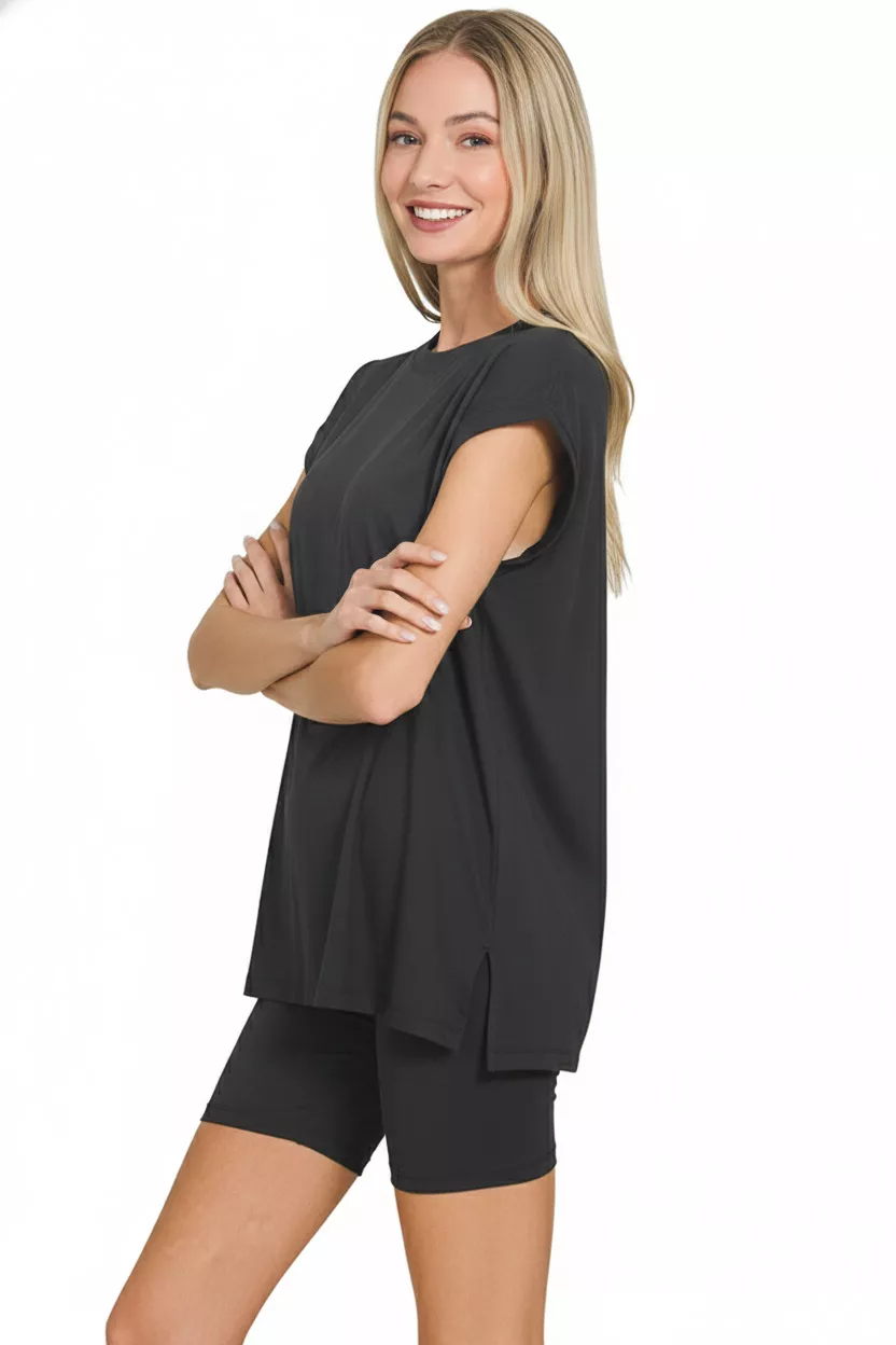 Zenana Brushed Dty Microfiber Top & Biker Shorts - Image 3