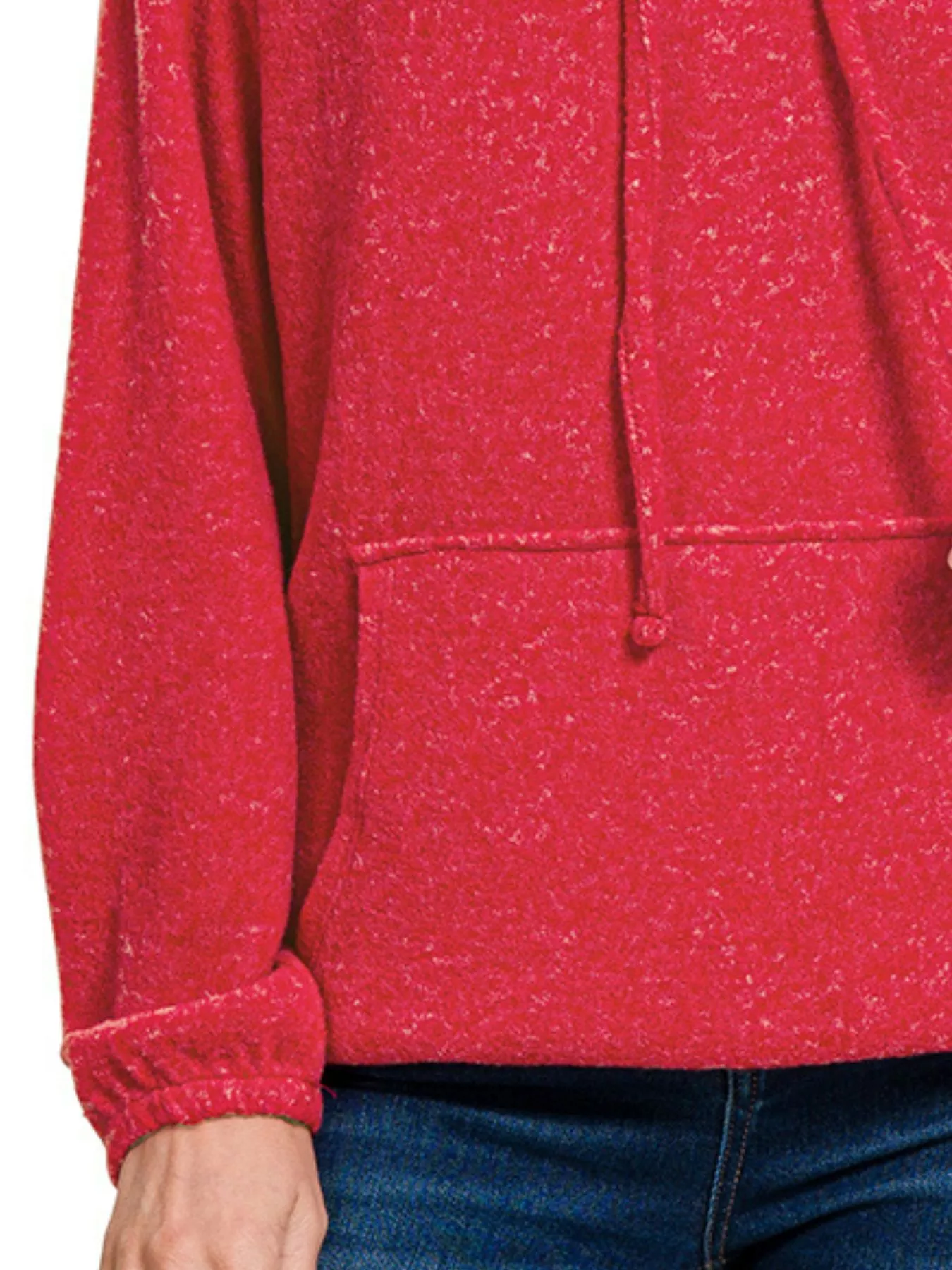 Zenana Brushed Hacci Melange Hooded Sweater - Image 3