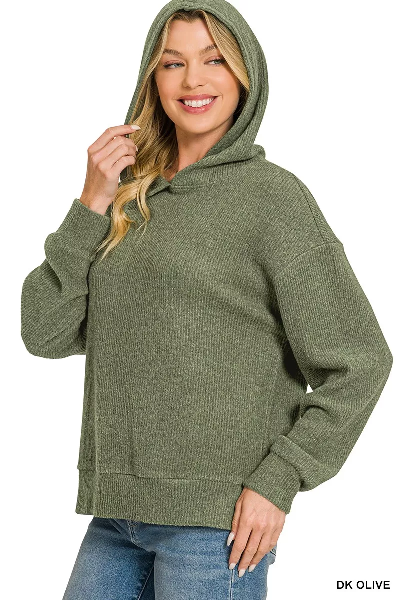 Zenana Brushed Ribbed Hacci Hoodie - Image 2