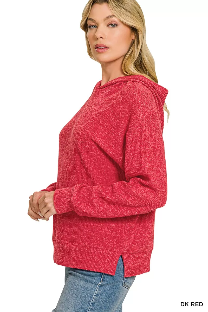 Zenana Brushed Ribbed Hacci Hoodie Pullover - Image 2