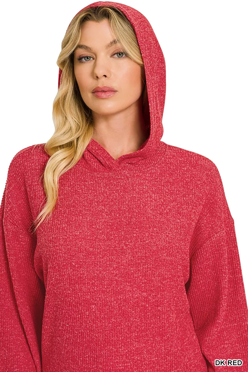 Zenana Brushed Ribbed Hacci Hoodie Pullover - Image 4