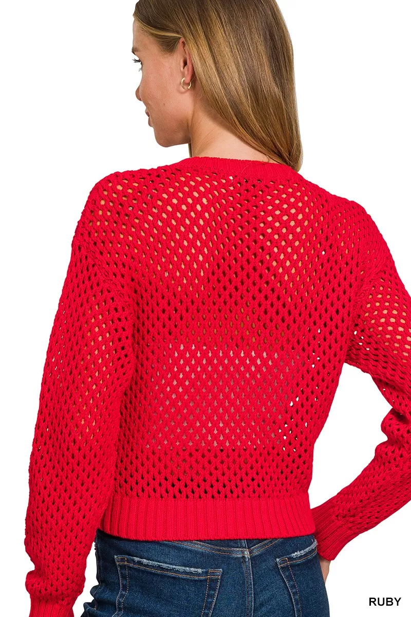 Zenana Button Down Lightweight Crochet Cardigan Sweater - Image 3