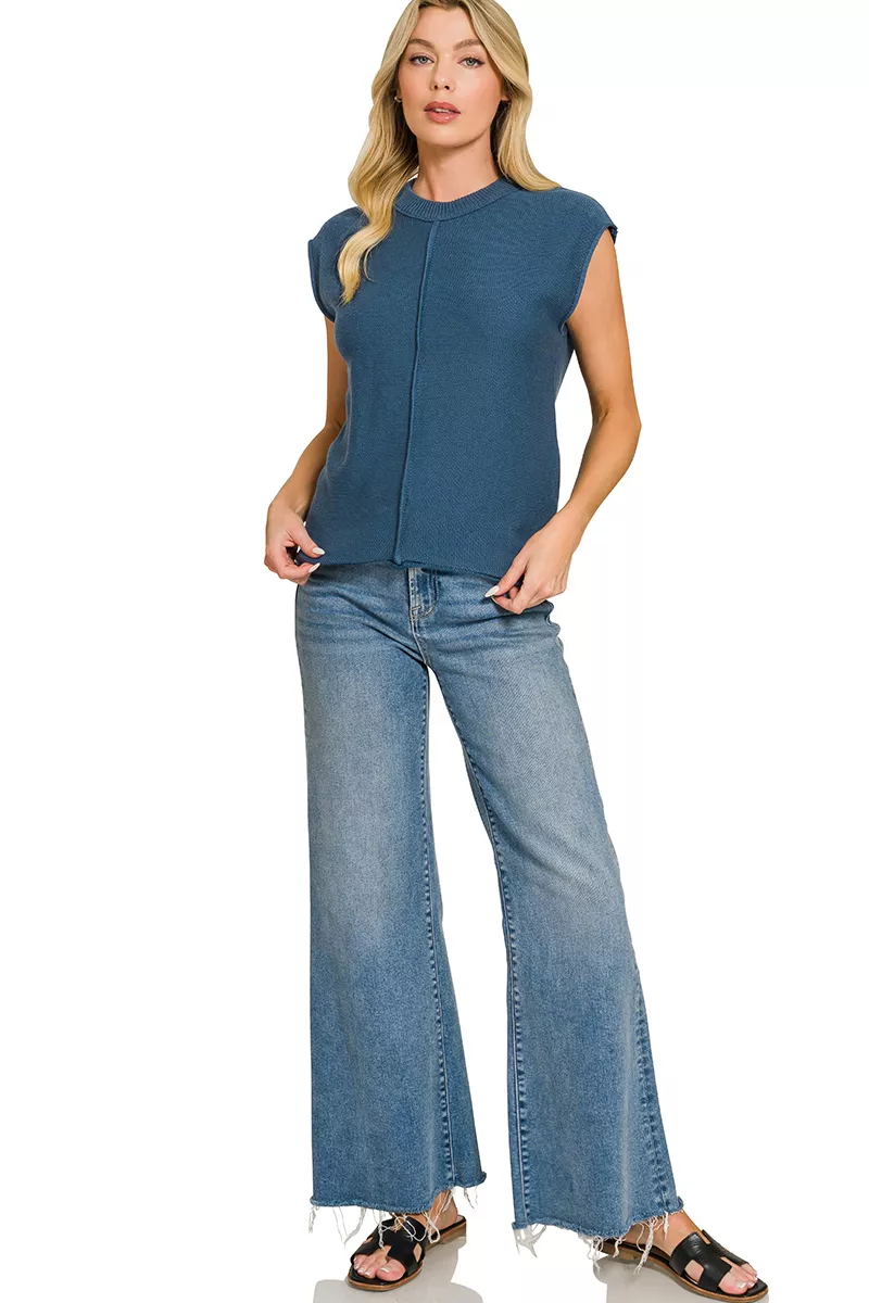 Zenana Center Seam Sleeveless Sweater - Image 3